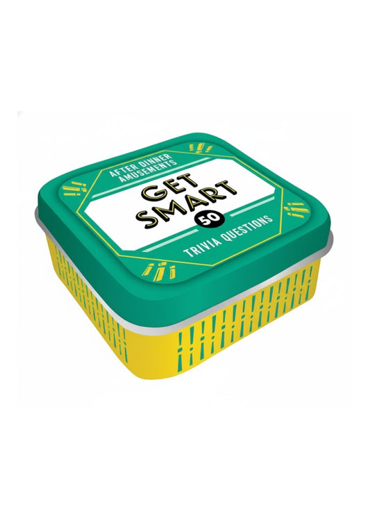 Trivial Pursuit-style game container with 'Get Smart' text on a white background