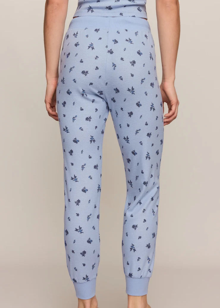 Woman wearing blue thermal joggers