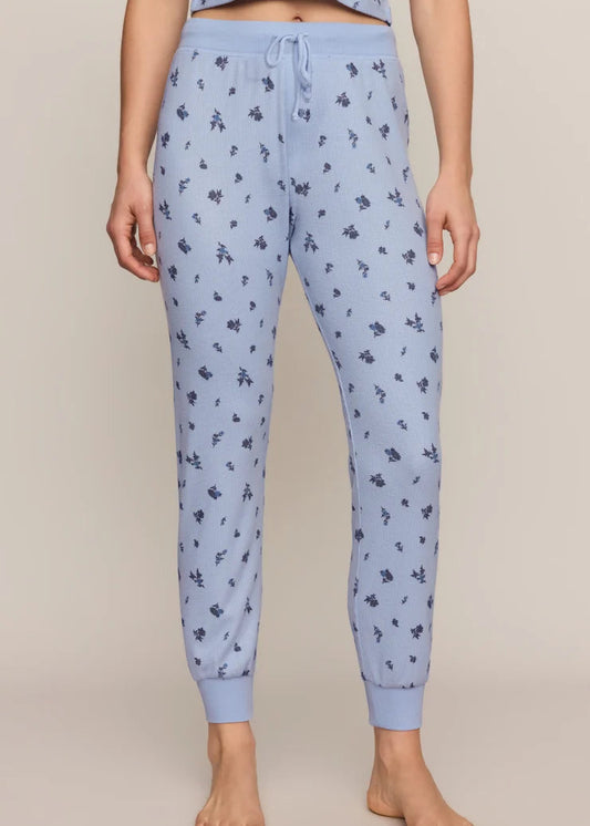 Woman wearing blue thermal joggers
