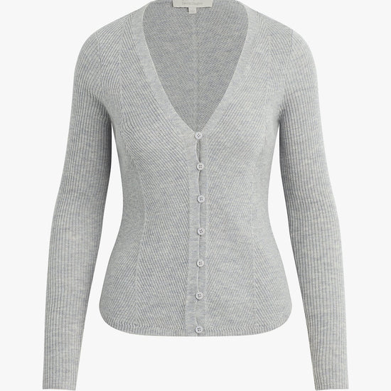 Gray cardigan with buttons on a white background