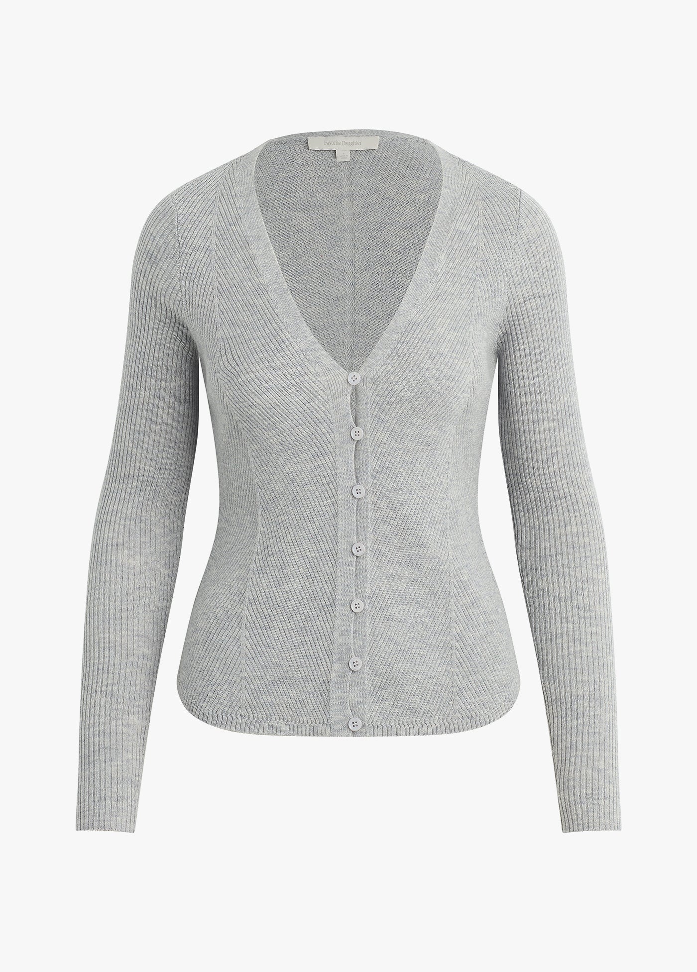 Gray cardigan with buttons on a white background