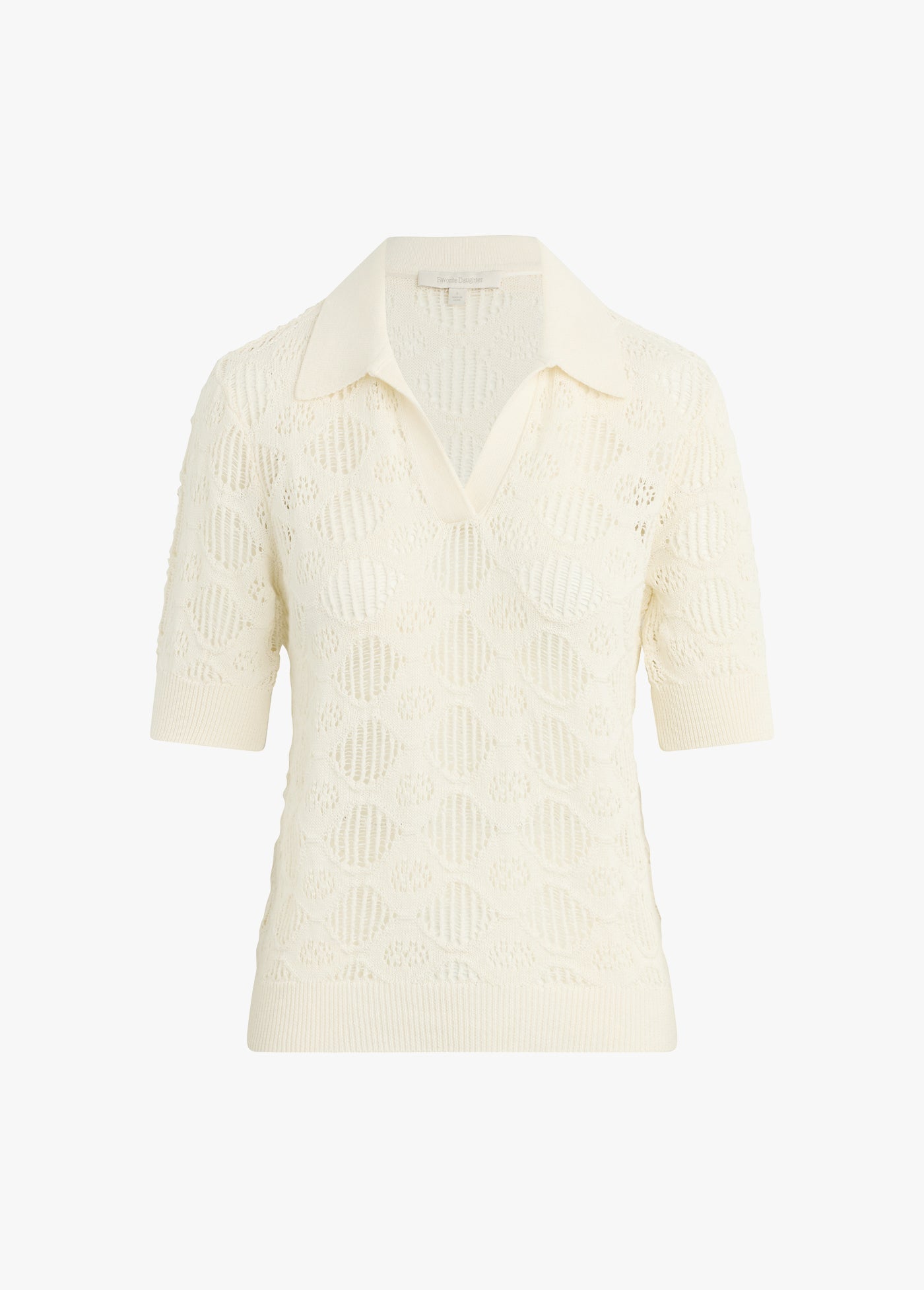 Cream-colored ribbed knit shirt on a white background